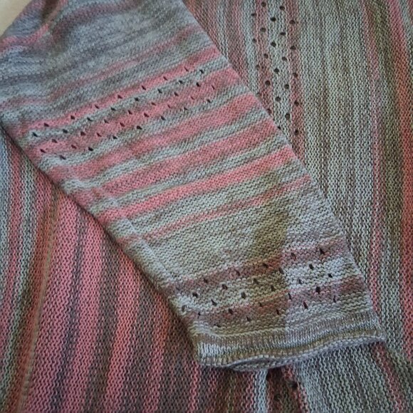 Ulla Popken Women's Size 32/34 Pink Brown Stripe Light Knit Poncho Style Sweater - Picture 9 of 11